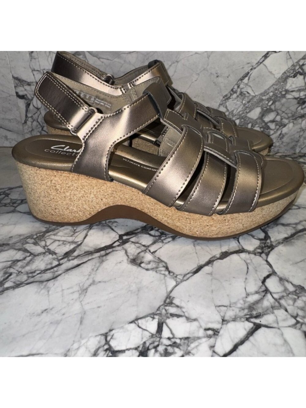 Clarks Collection x Jane Leather Wedges Womens 9.5 Sandals Chelseah Peak Pewter